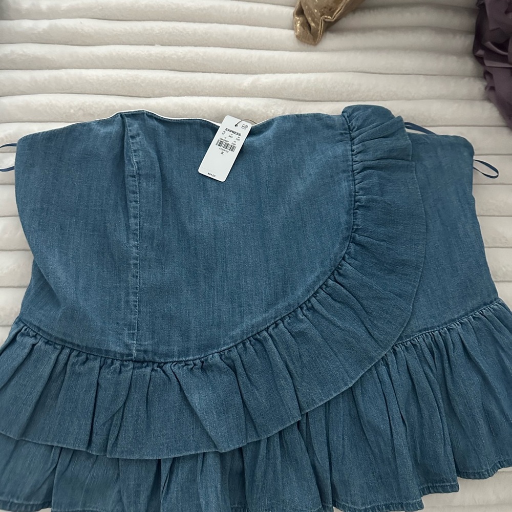 Denim Blue Ruffled Tube Top